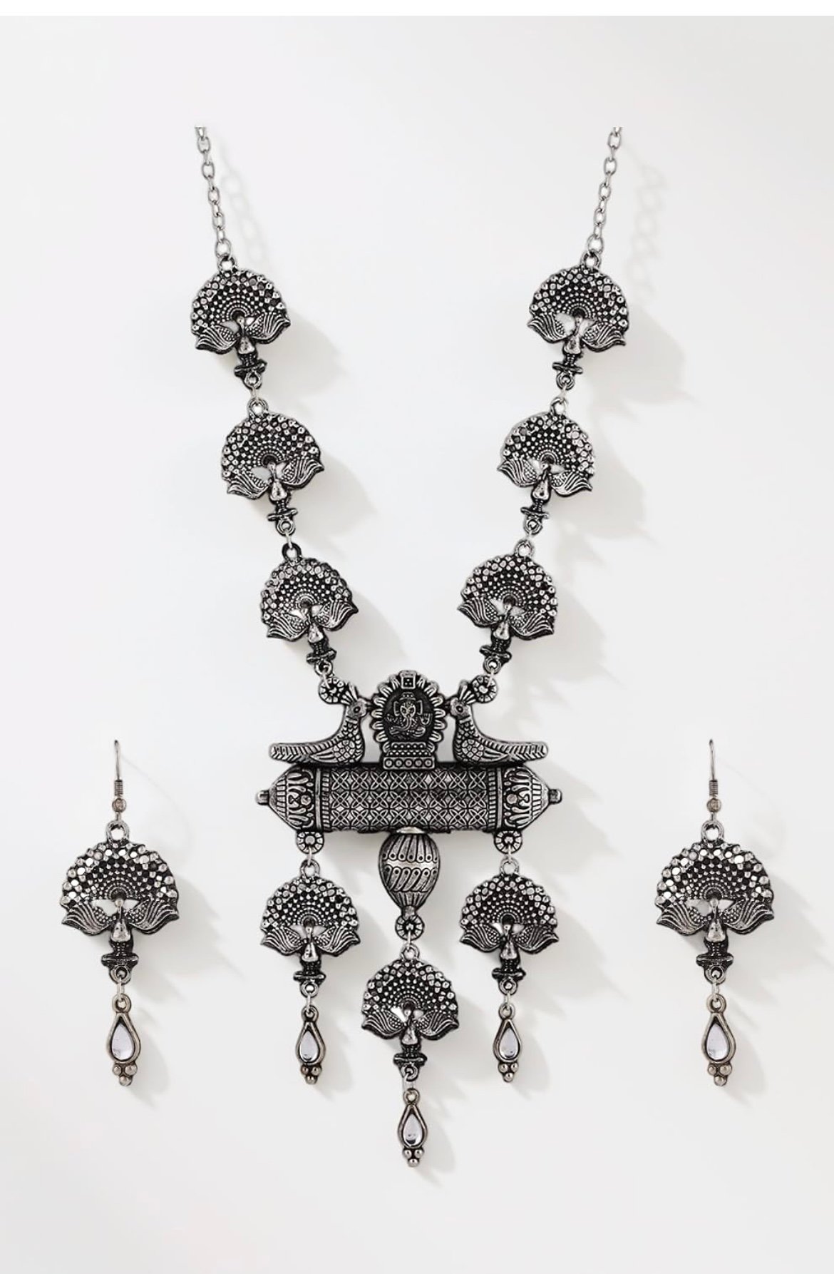 Shining Diva Fashion Latest Stylish Traditional Oxidised Silver Necklace Jewellery Set for Women