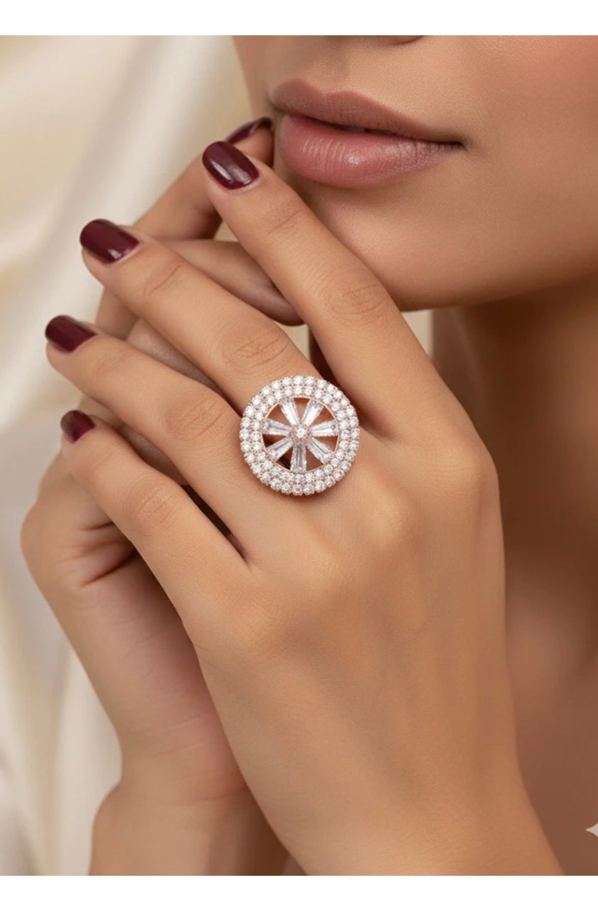 elegant gold plated round shape diamond type ring for women