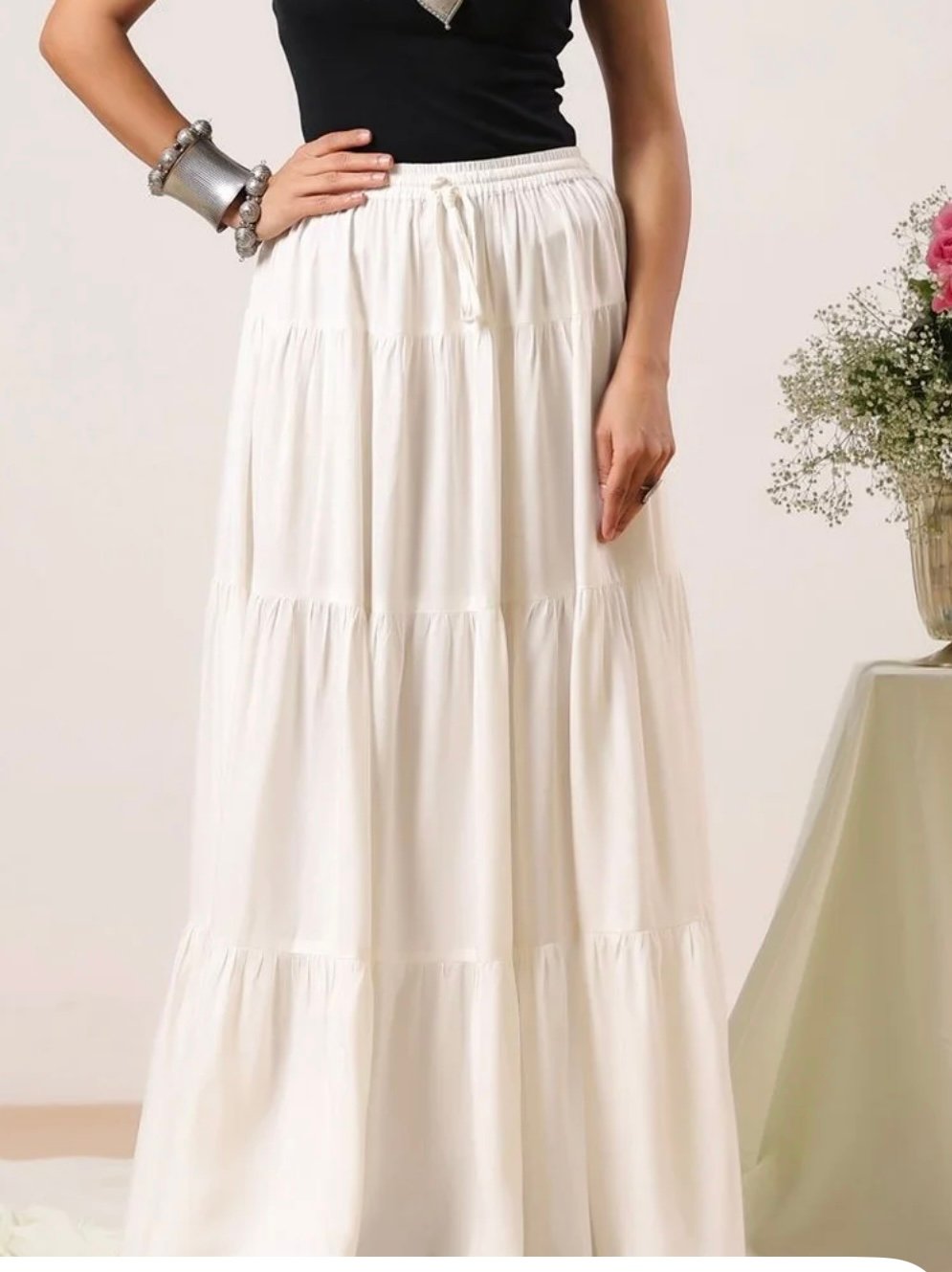 rimeline women tiered maxi flared skirt