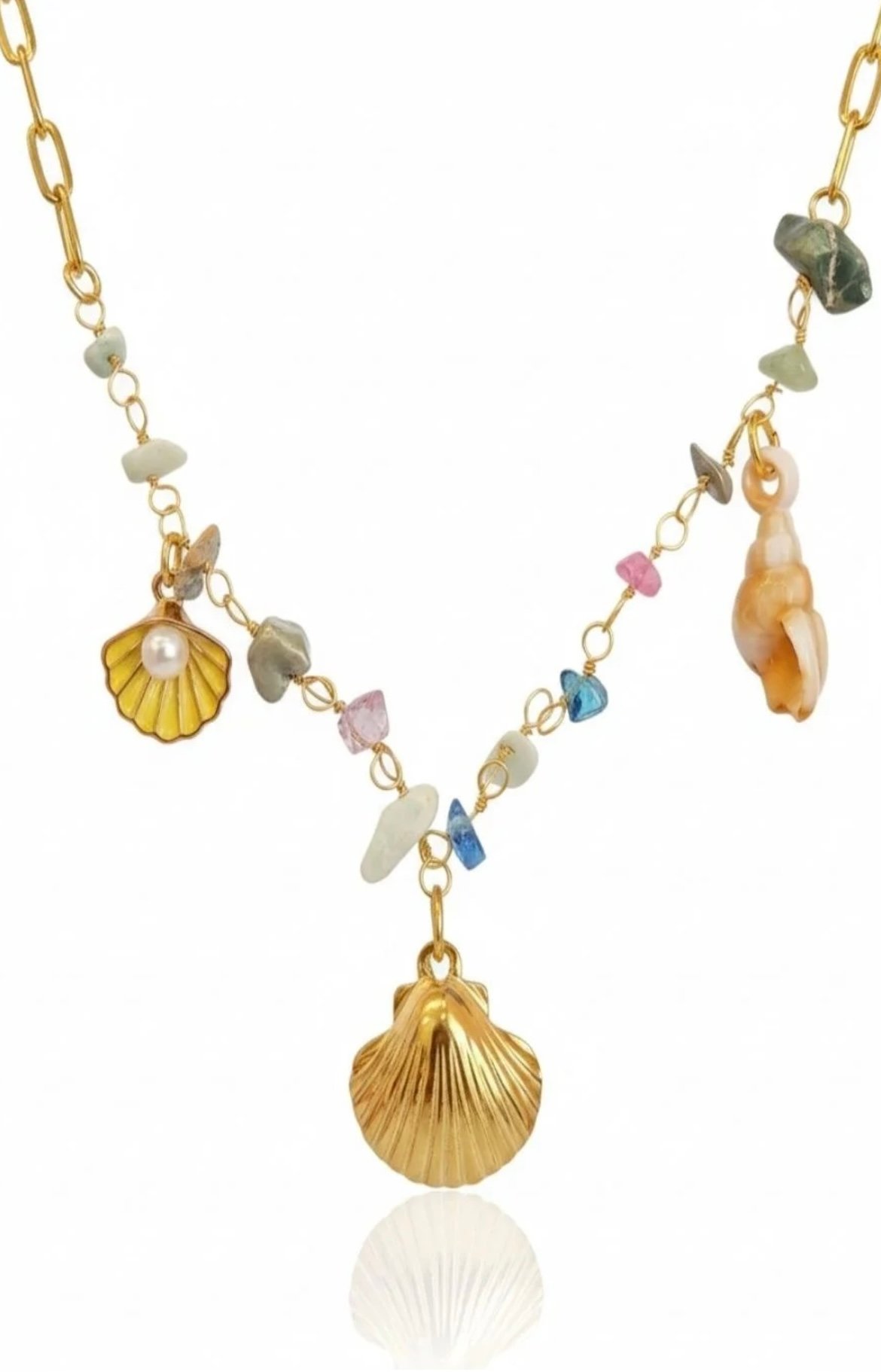BRIXTAA Stainless Steel Gold-Plated Pearls Studded Seashell Necklace