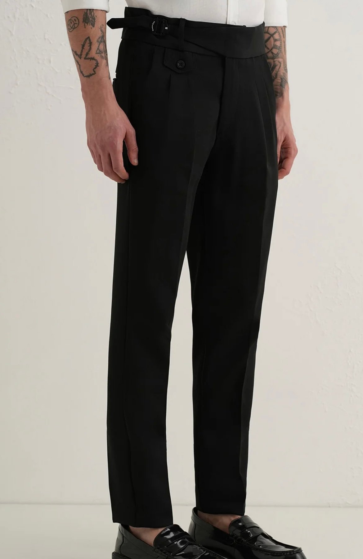 Banana Club Men Black Original Gurkha Slim Fit Pleated Trousers