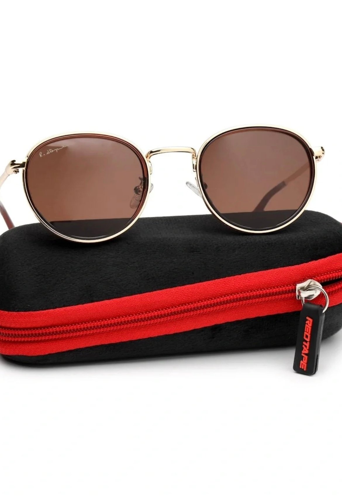 Red Tape Unisex Brown Lens & Gold Frame Round Sunglasses with UV Protected Lens