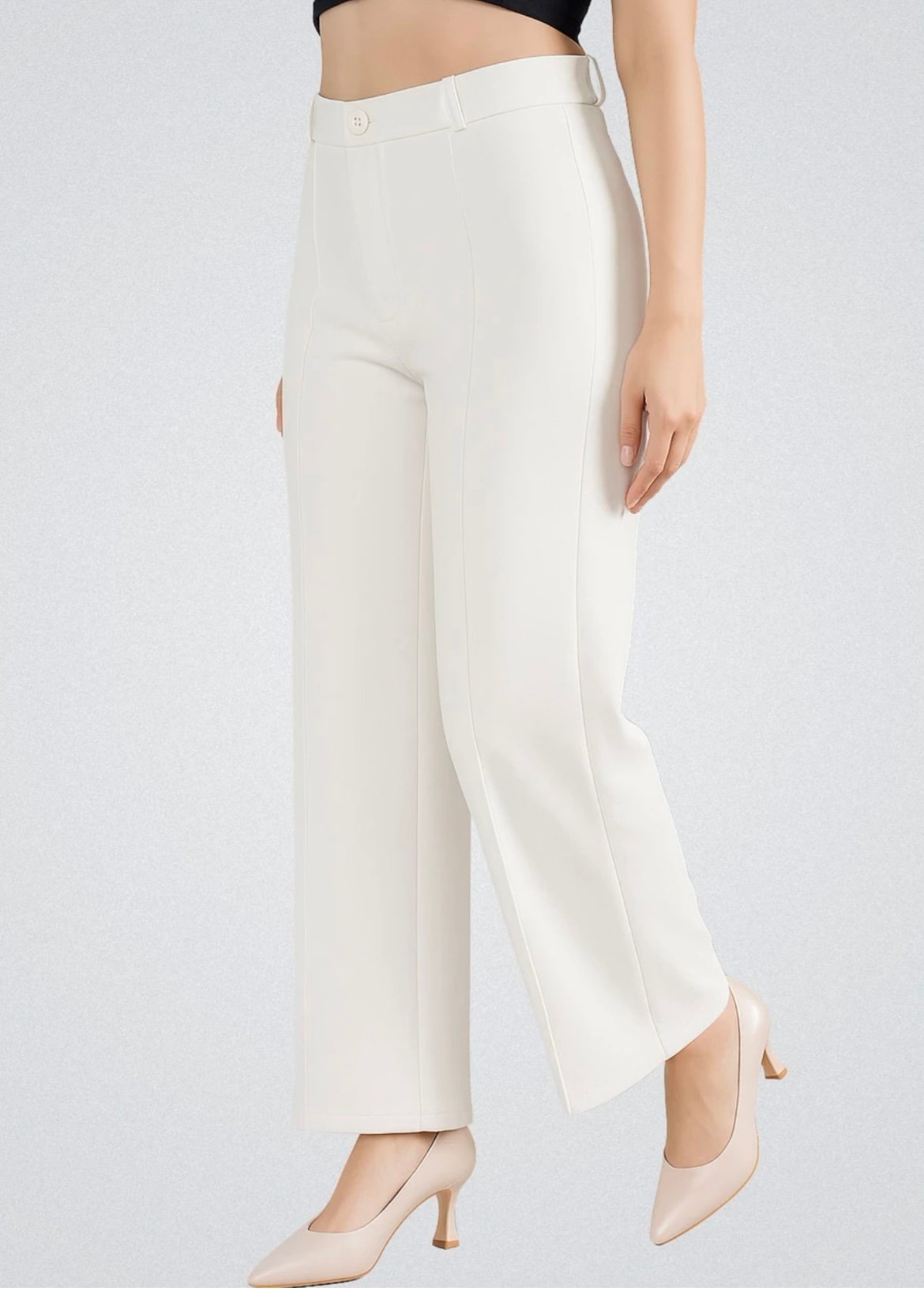Women regular fit white cotton Blend Trousers