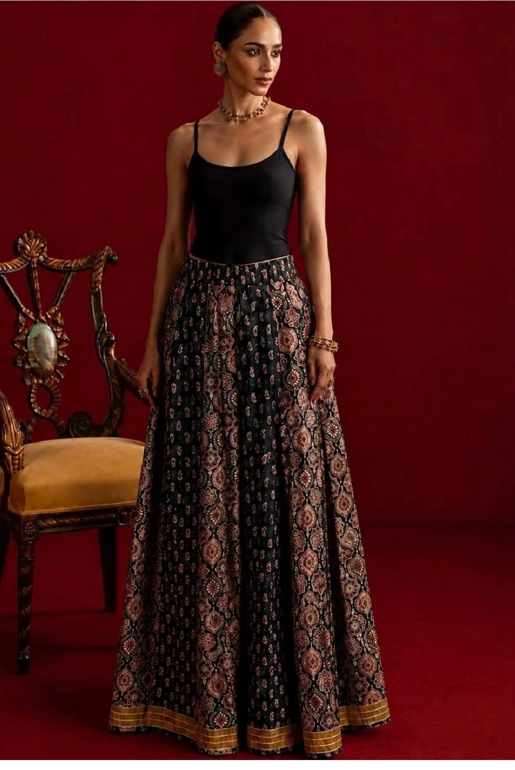 Varanga Women Cotton Cambric Paisley Maxi Flared Skirt